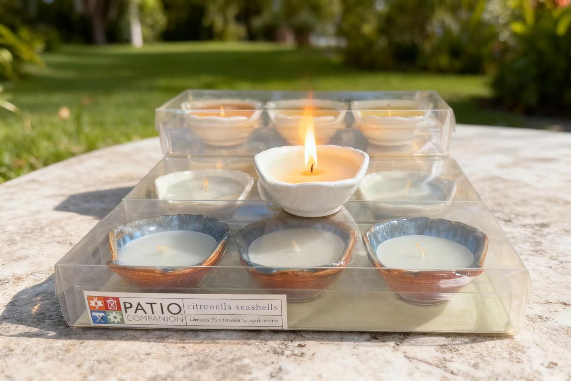 3pk Ceramic Scallop Filled Candles